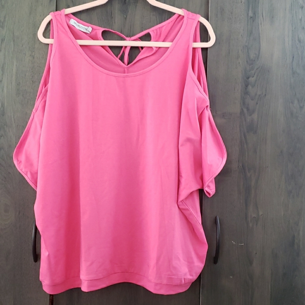 NWOT Watermelon pink cold shoulder top